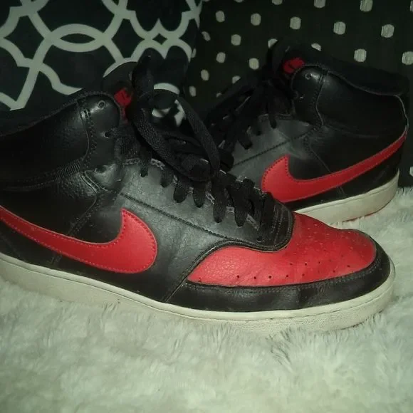BLACK-RED NIKE SNEAKERS COURT VISION MID CASUAL SHOES DM868-001~MENS SIZE 11.5 - Picture 3 of 7